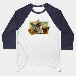 Lady reading with butterflies collage Baseball T-Shirt